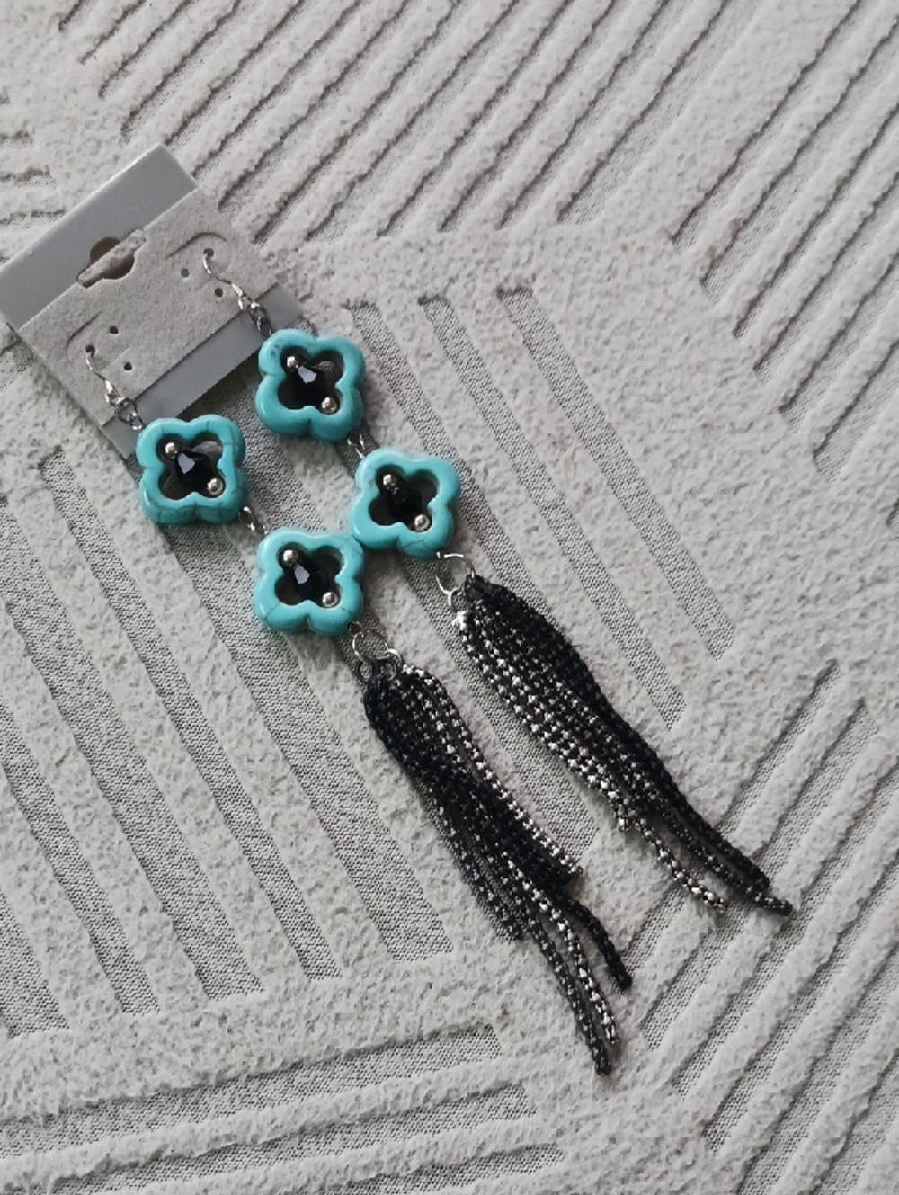 Turquoise Flower Drop Tassel Earrings